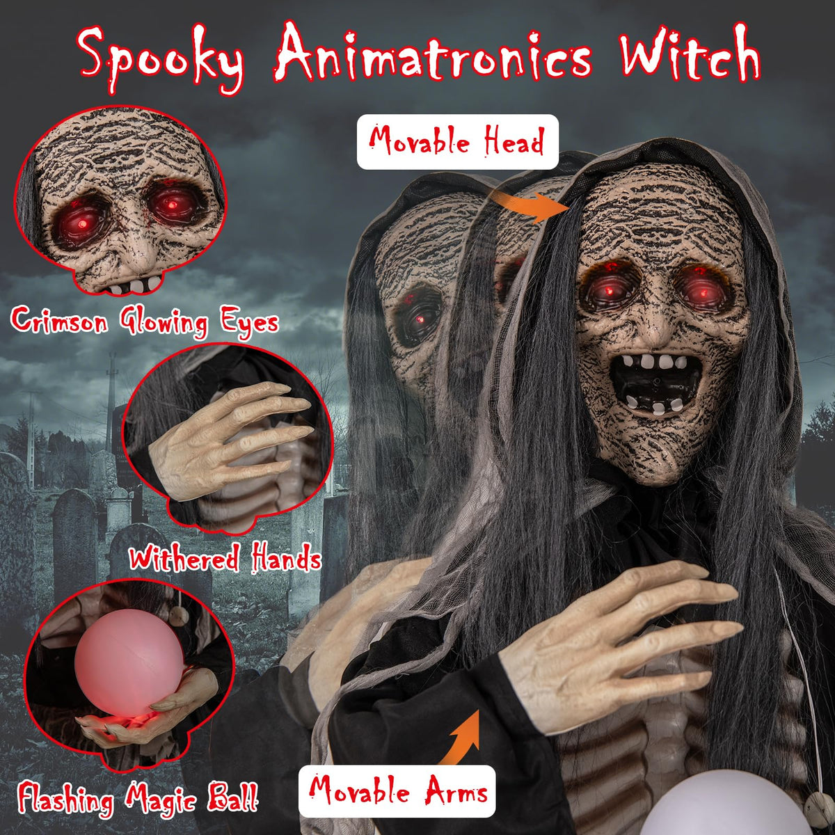 6 Ft Talking Animatronic Witch with Light-Up Eyes