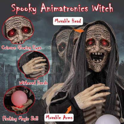 6 Ft Talking Animatronic Witch with Light-Up Eyes