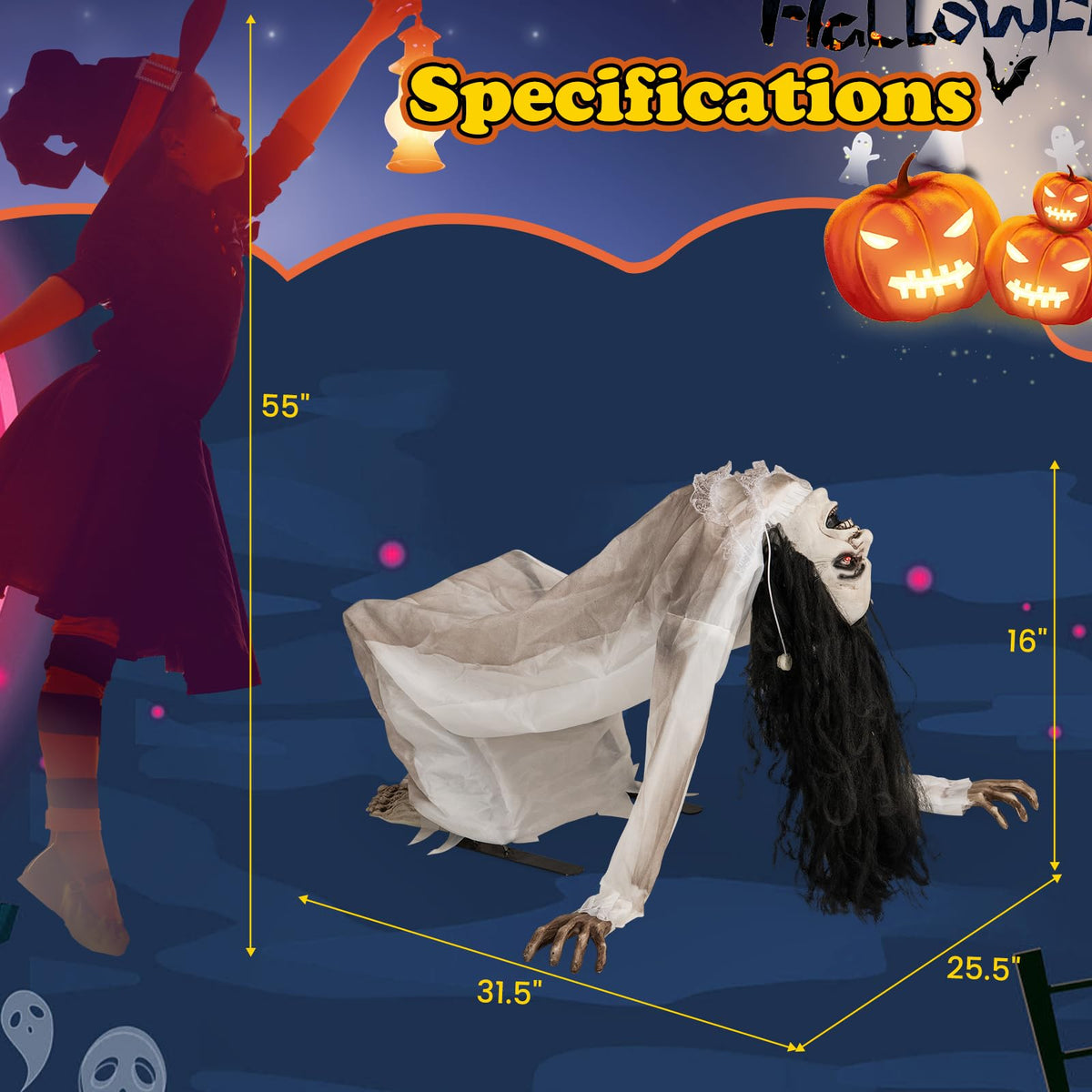 Animated Crawling Zombie Woman Halloween Prop