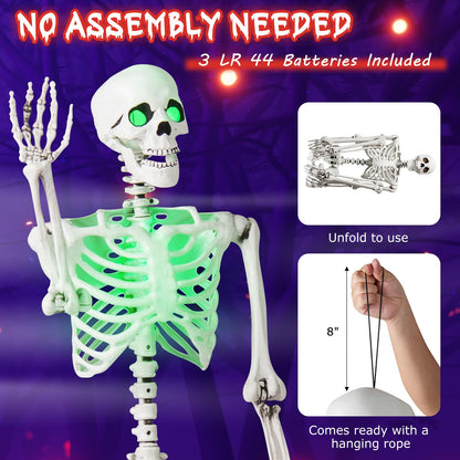63 In Posable Skeleton with Green LED Glow