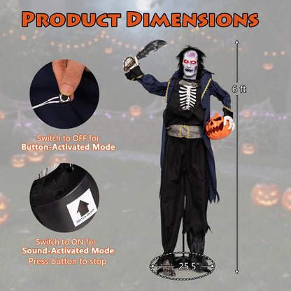 6 Ft Animated Vampire Pirate with Pop-Up Head
