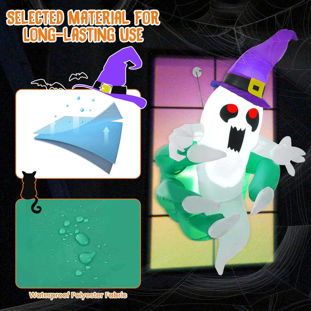 3.6 Ft Inflatable Window Ghost with LED Lights