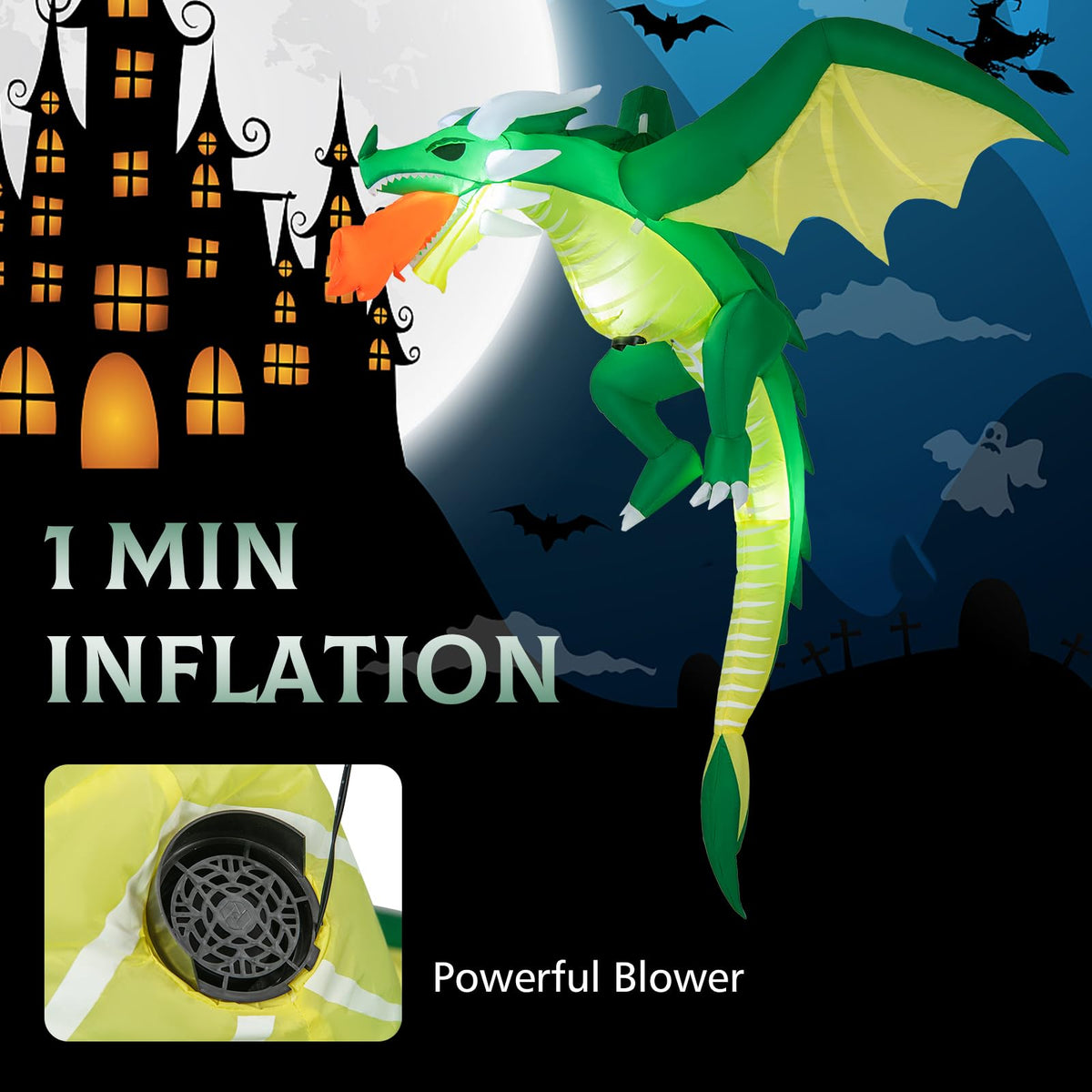 5.2 Ft Hanging Inflatable Dragon with LED Lights