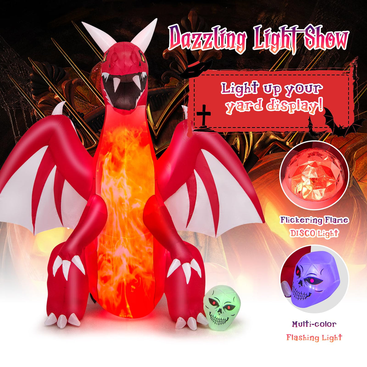 8 Ft Inflatable Fire Dragon Yard Decoration