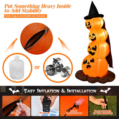 7 Ft Inflatable Stacked Pumpkins with Witch Hat