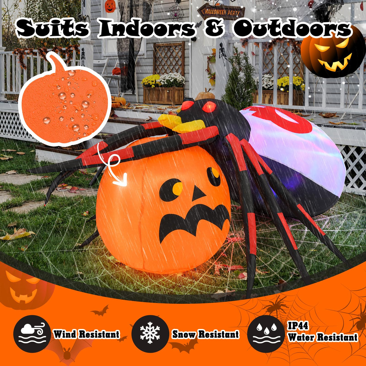 5 Ft Inflatable Spider on Pumpkin Yard Decoration