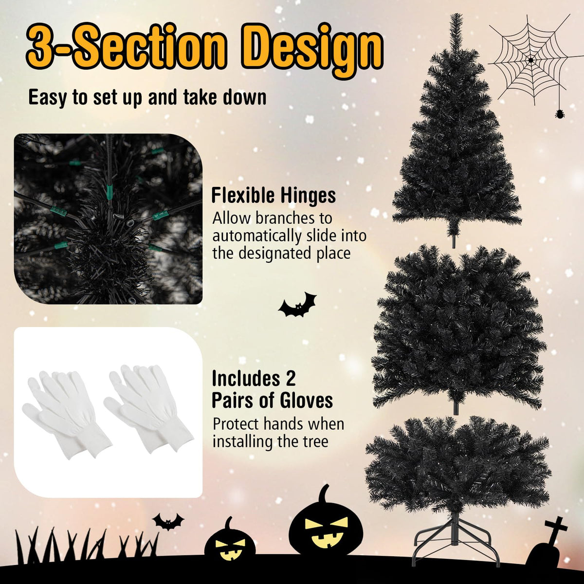 6 Ft Pre-Lit Black Pencil Tree, 280 LED Lights