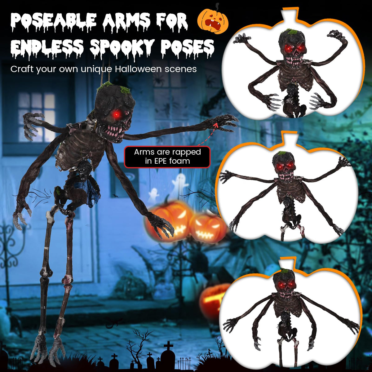 6 Ft Hanging Animated Zombie with Red Eyes
