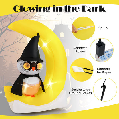 5.1 Ft Inflatable Owl on the Moon With Witch Hat