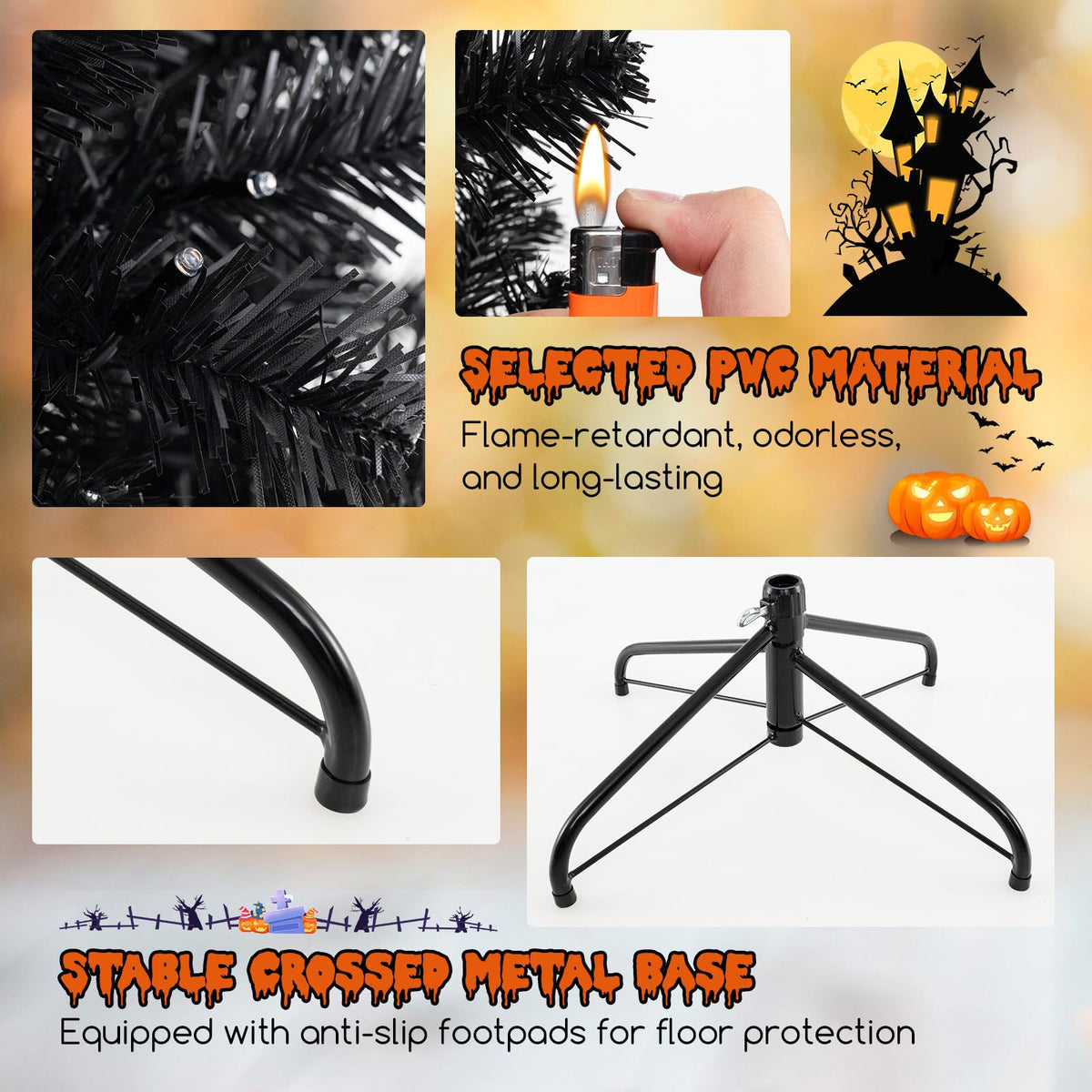 6, 7 or 8 Ft Pre-Lit Black Halloween Tree