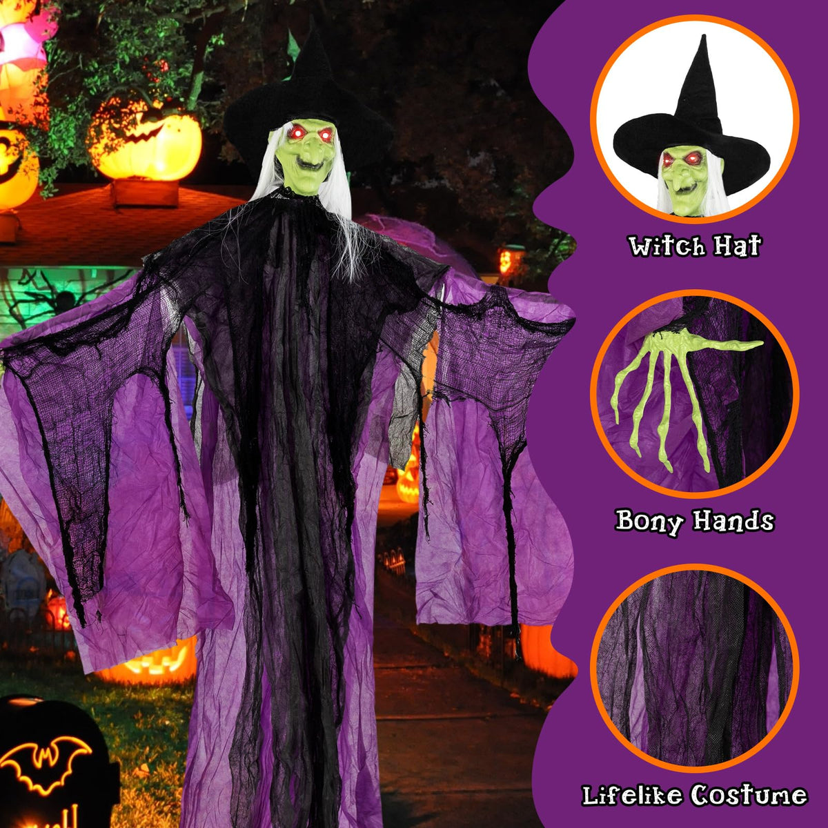 7.2 Ft Animated Standing Witch with Lit Eyes