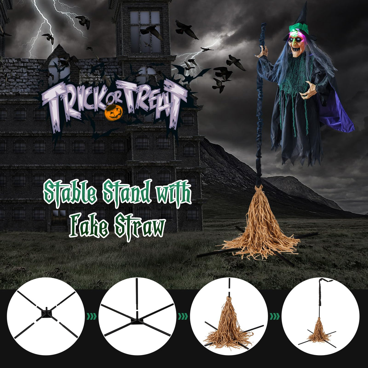 7 Ft Witch on Broom Animatronic Halloween Prop