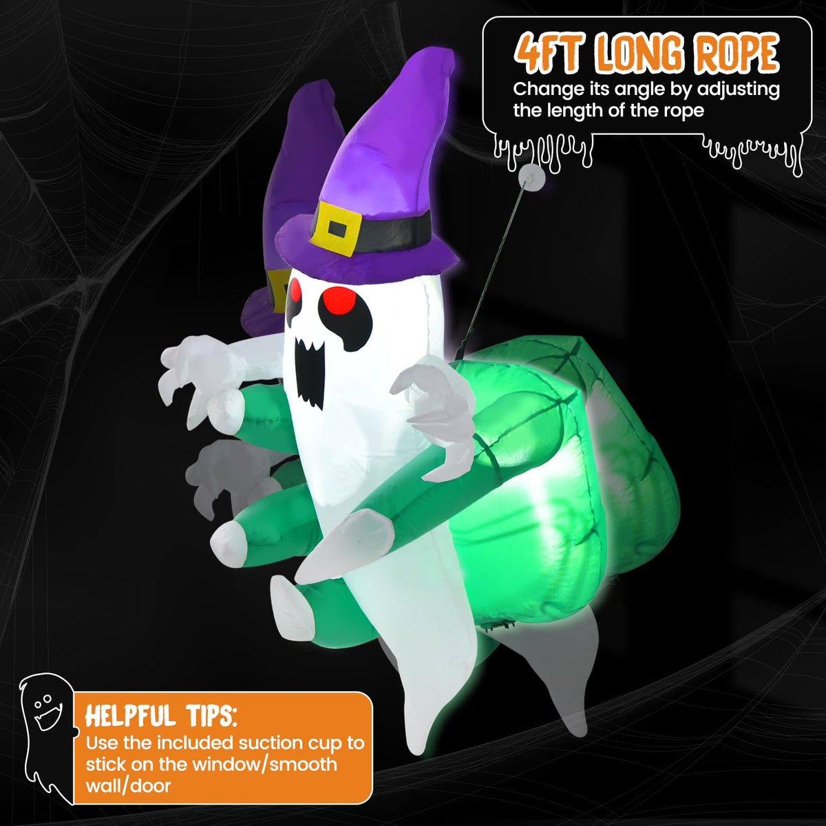3.6 Ft Inflatable Window Ghost with LED Lights