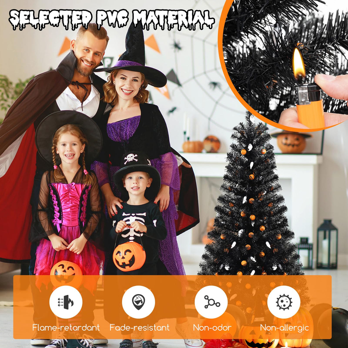 4.5 Ft Pre-Lit Black Halloween Tree with Music