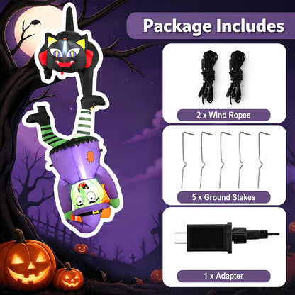 6.2 Ft Hanging Inflatable Witch and Black Cat