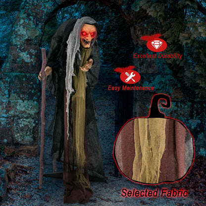 5 Ft Standing Animatronic Witch with Red Eyes