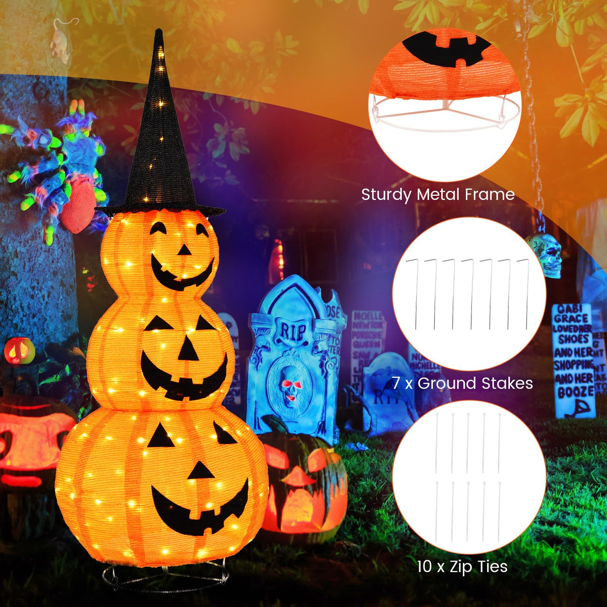 5 Ft Light Up Stacked Pumpkin Yard Decoration