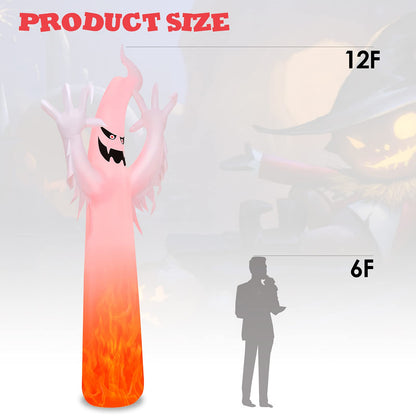 12 Ft Inflatable Ghost with Flame Light Effect