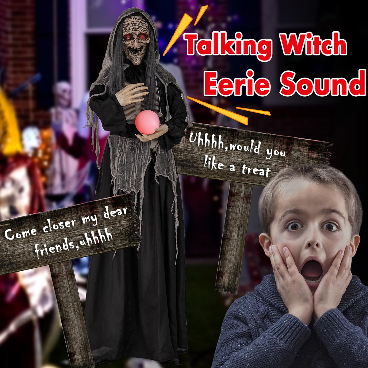 6 Ft Talking Animatronic Witch with Light-Up Eyes