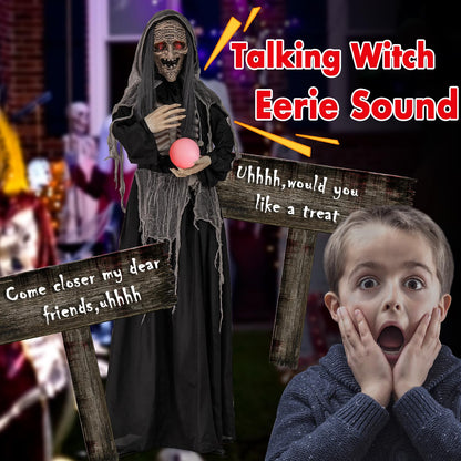 6 Ft Talking Animatronic Witch with Light-Up Eyes