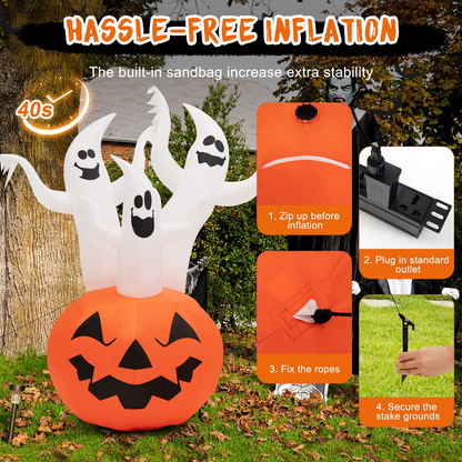 6 Ft Inflatable Ghosts and Pumpkin with Rotating Light