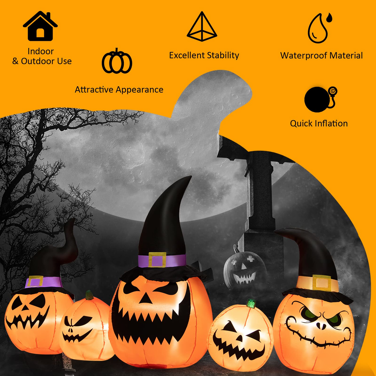 8 Ft Inflatable Pumpkin Family with LED Lights