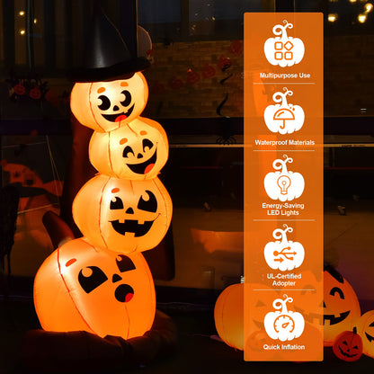 7 Ft Inflatable Stacked Pumpkins with Witch Hat