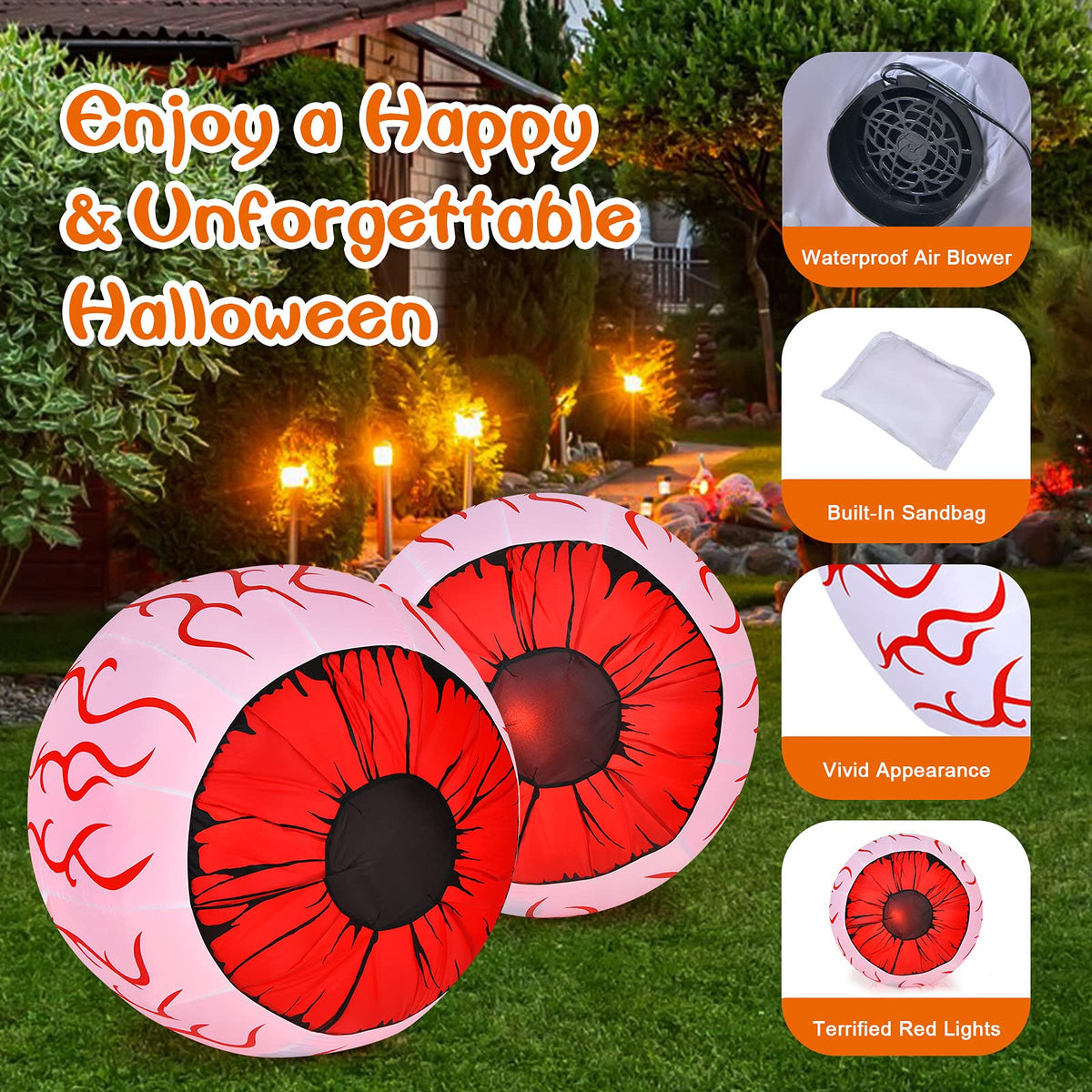 3 Ft Inflatable Light Up Eyeballs, 2 Pack
