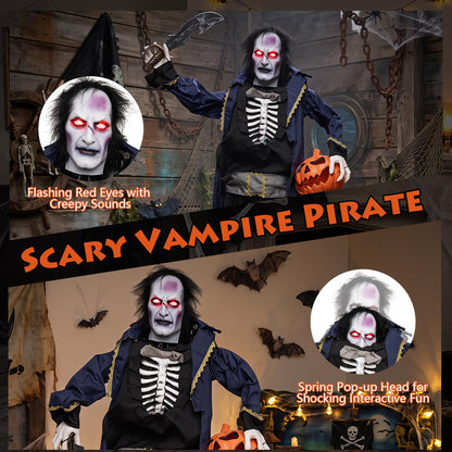 6 Ft Animated Vampire Pirate with Pop-Up Head