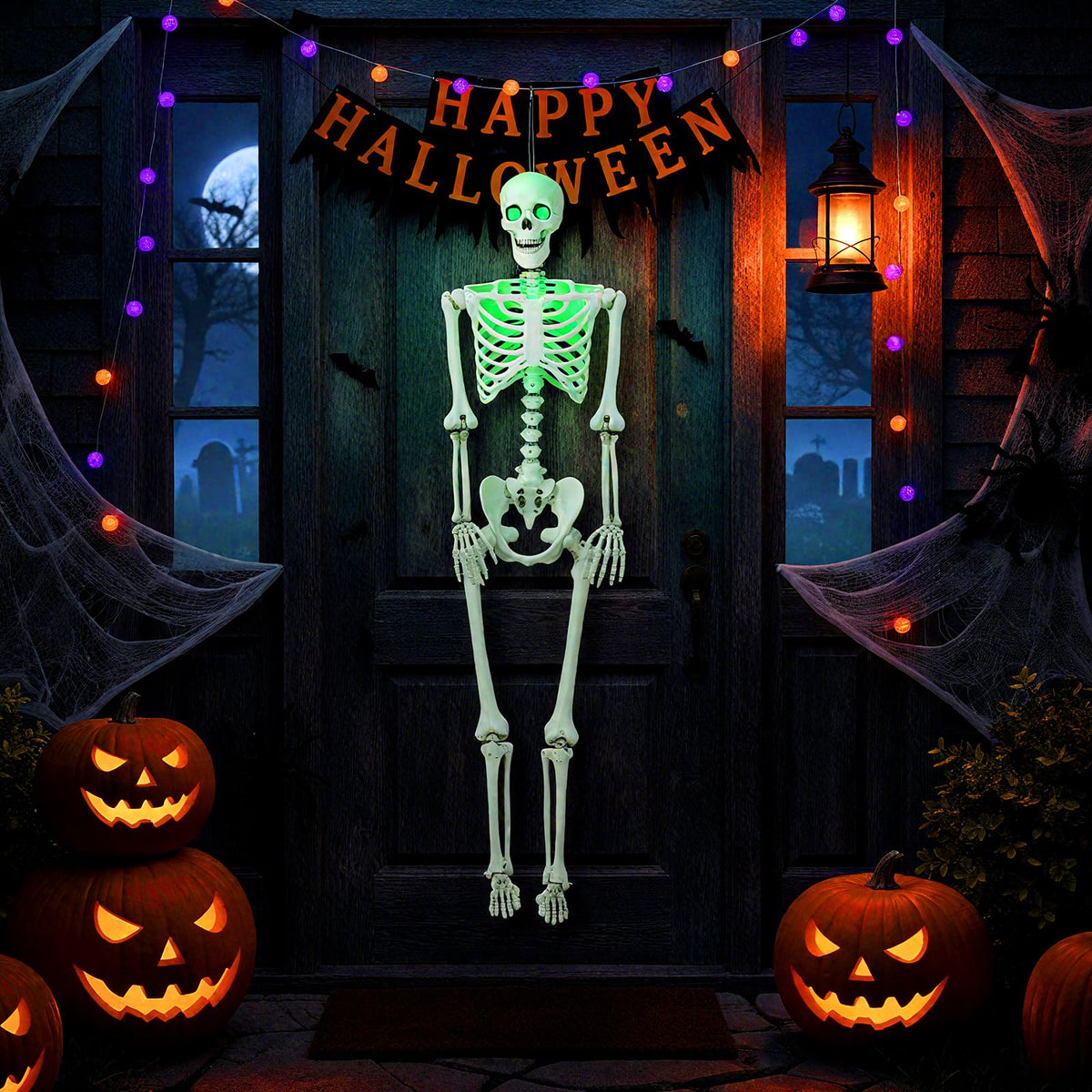 63 In Posable Skeleton with Green LED Glow