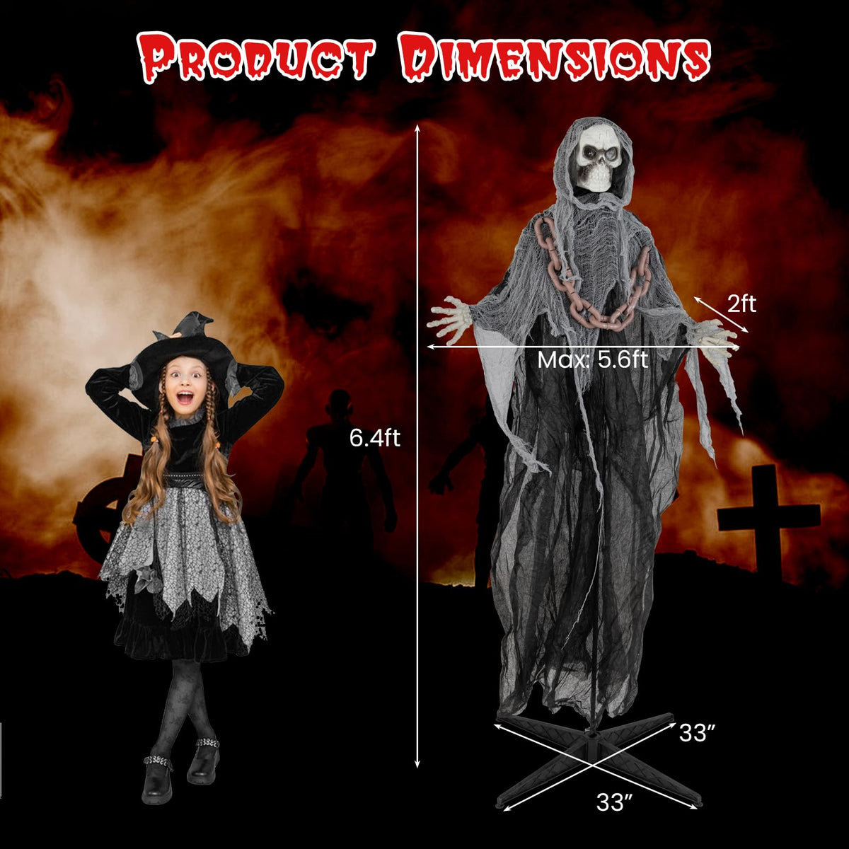 6.4 Ft Animated Grim Reaper with Chain