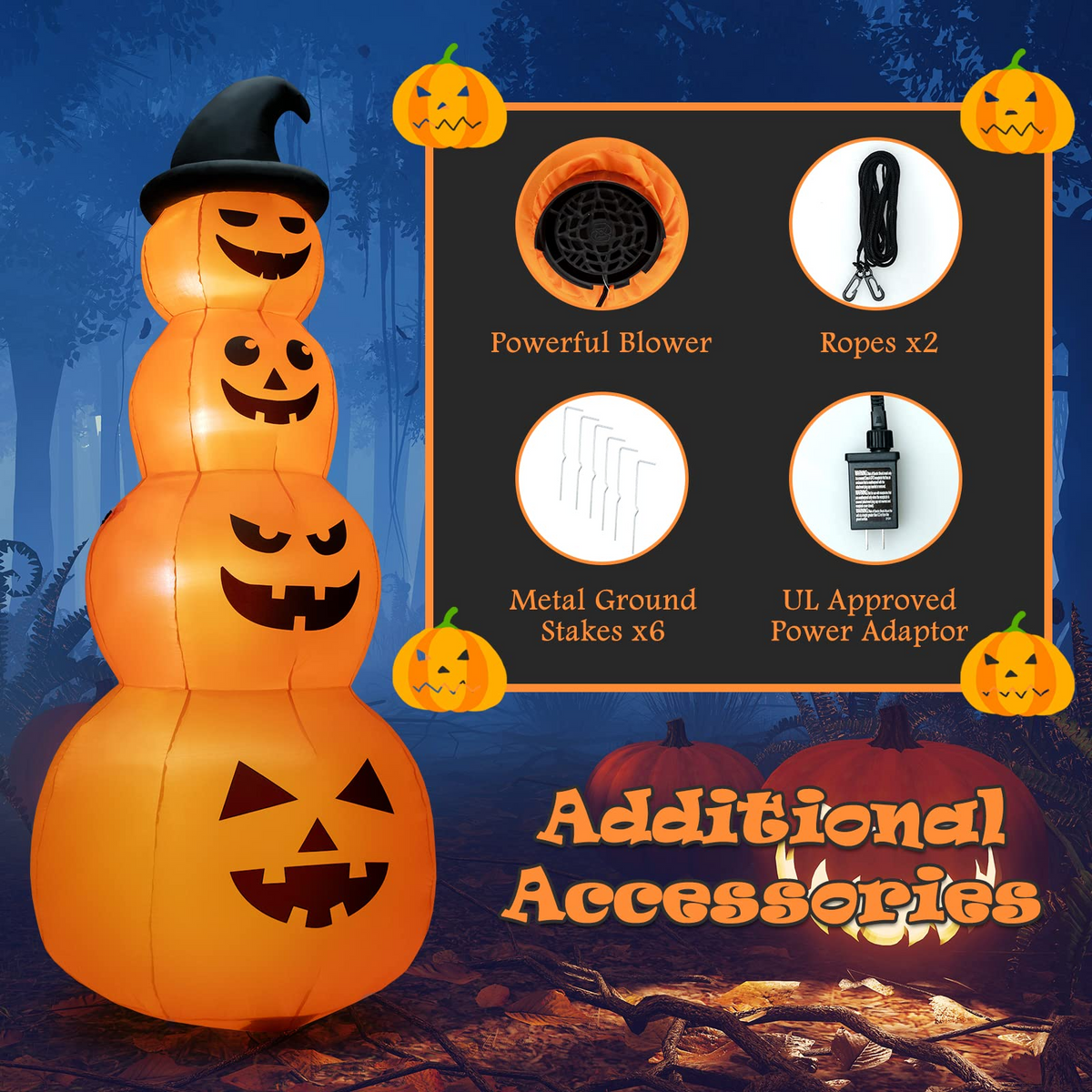 8 Ft Inflatable Pumpkin Stack with Wizard Hat