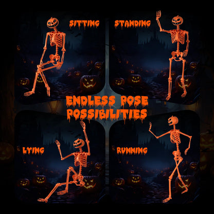 5.2 Ft Posable Orange Skeleton, Pumpkin Head