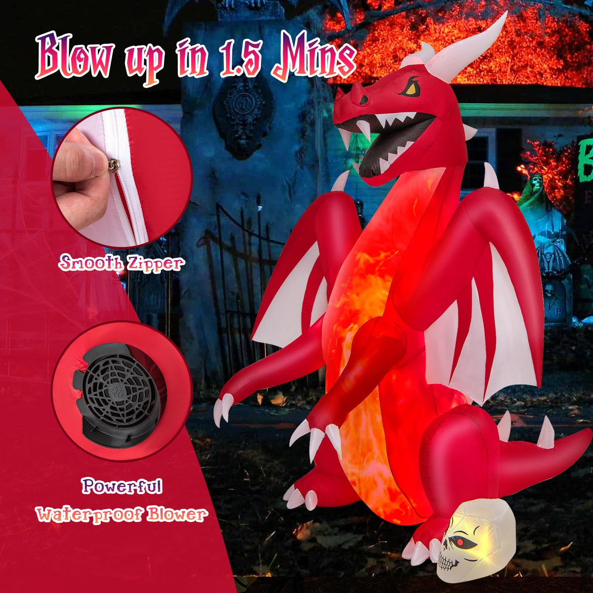 8 Ft Inflatable Fire Dragon Yard Decoration