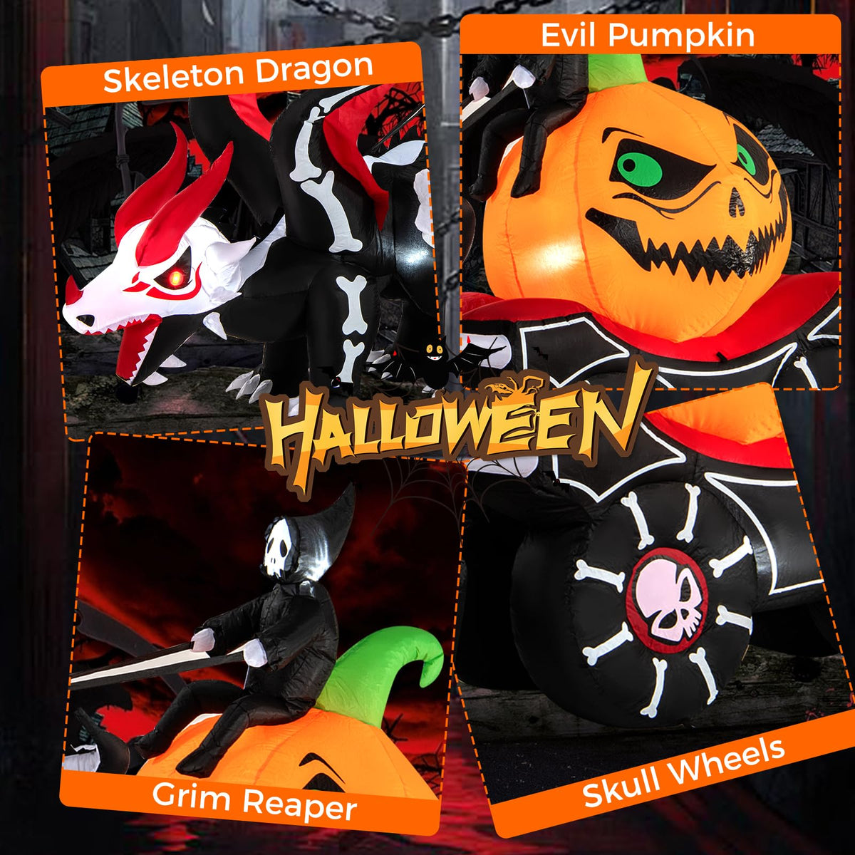 9 Ft Inflatable Reaper Pumpkin Carriage Decor