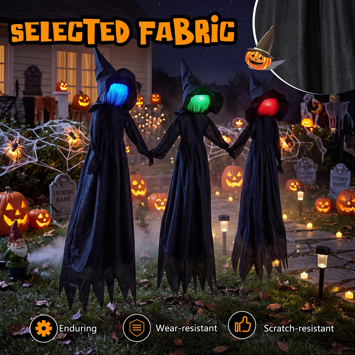 9.3 Ft Light Up Witch Yard Stakes, Set of 3