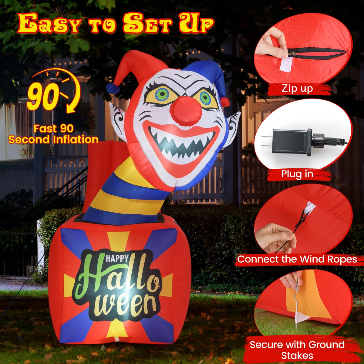 5 Ft Inflatable Clown in a Box Yard Decoration