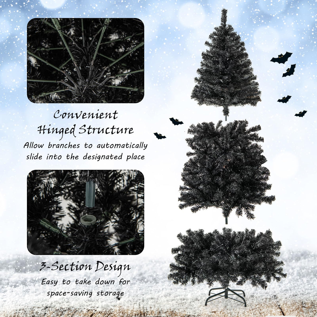 7 Ft Pre-Lit Black Halloween Tree, Bendable Top