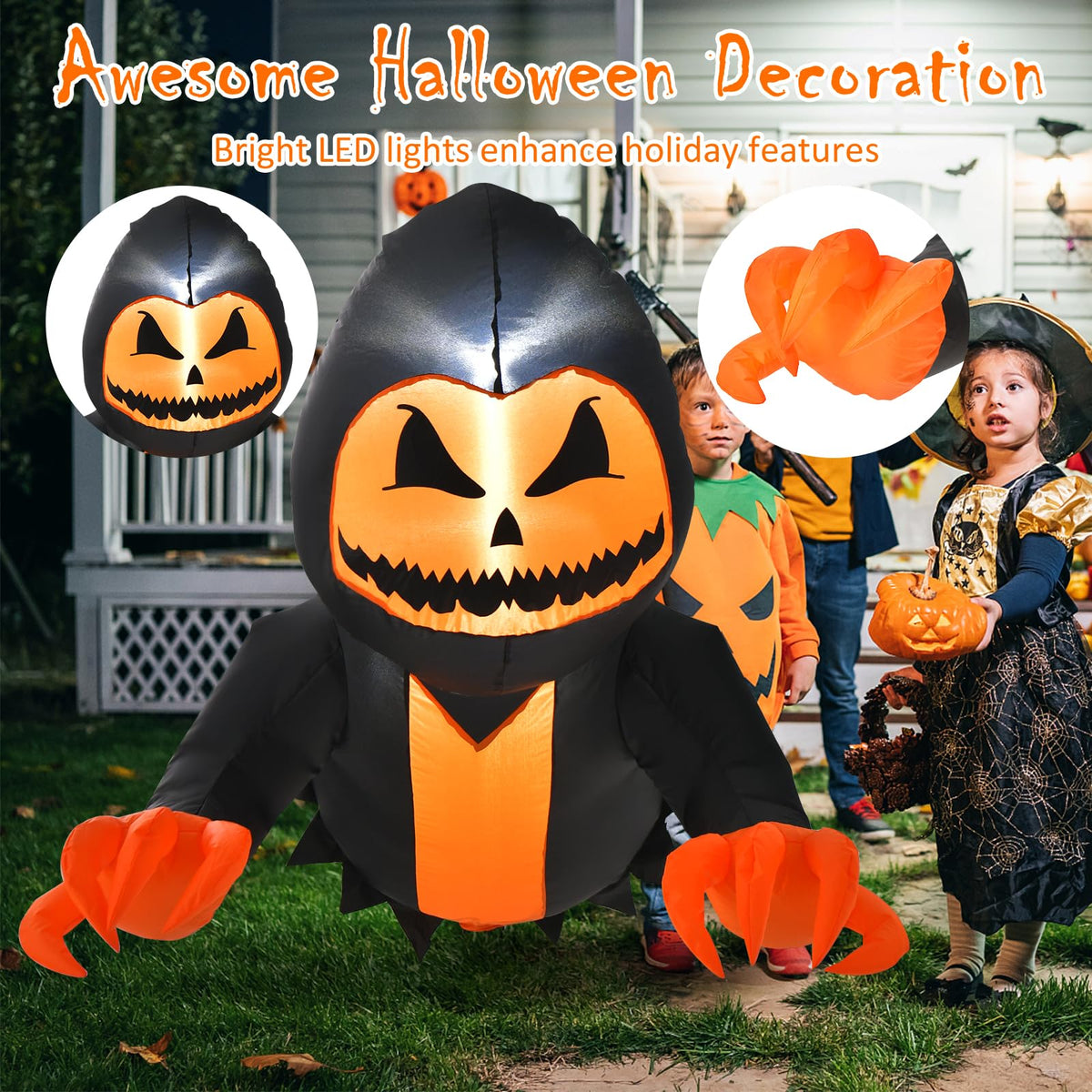 3.3 Ft Inflatable Pumpkin Head Window Ghost