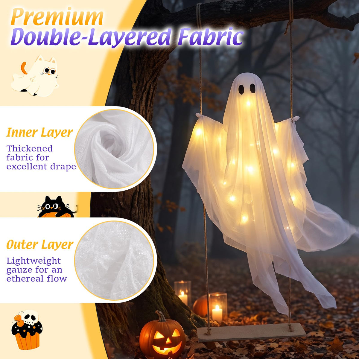 5 Ft Hanging Swing Ghost with LED Lights