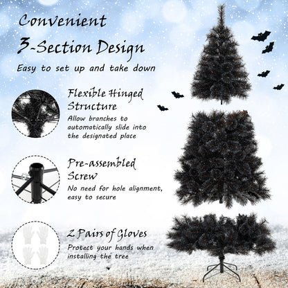 6, 7 or 8 Ft Pre-Lit Black Artificial Tree