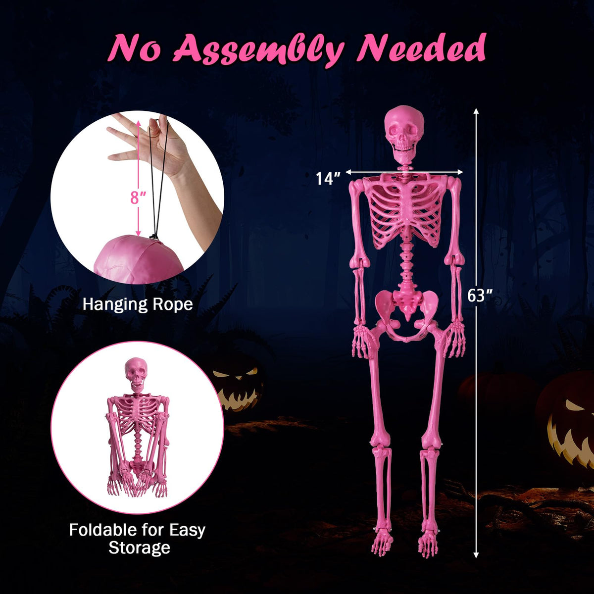 Life-Size Posable Pink Skeleton, 63 In