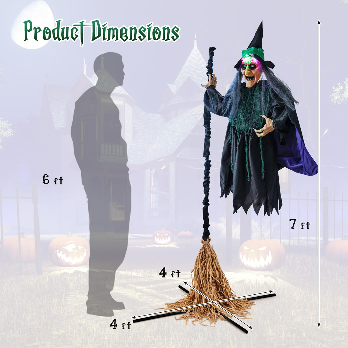 7 Ft Witch on Broom Animatronic Halloween Prop