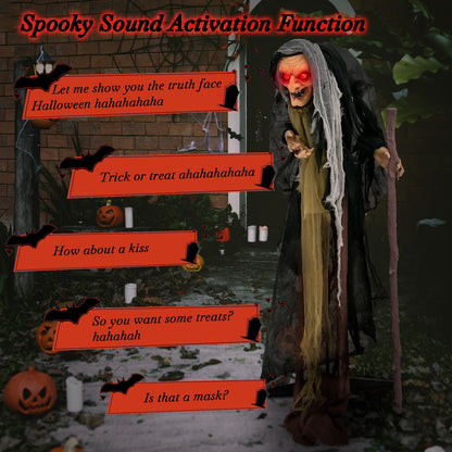 5 Ft Standing Animatronic Witch with Red Eyes