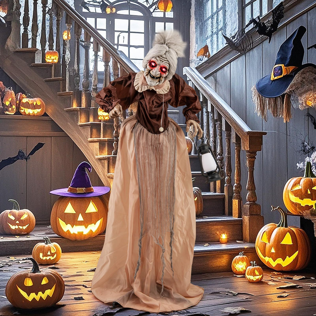 Talking Zombie Maid Animatronic with Lantern