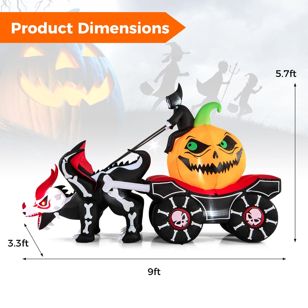 9 Ft Inflatable Reaper Pumpkin Carriage Decor