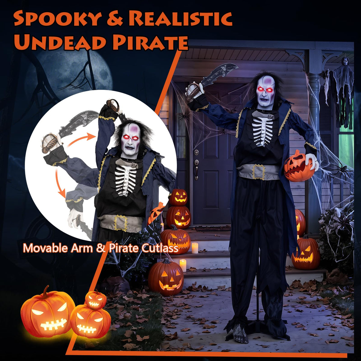 6 Ft Animated Vampire Pirate with Pop-Up Head