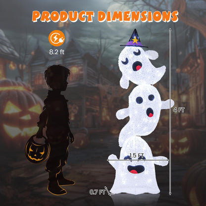 4 Ft Light Up Stacked Ghosts Yard Decoration
