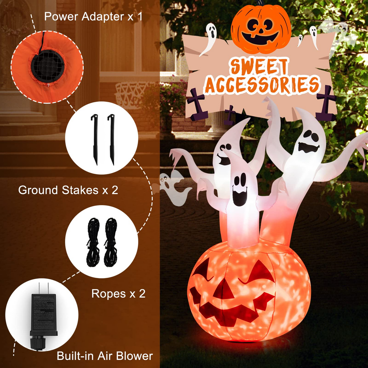 6 Ft Inflatable Ghosts and Pumpkin with Rotating Light