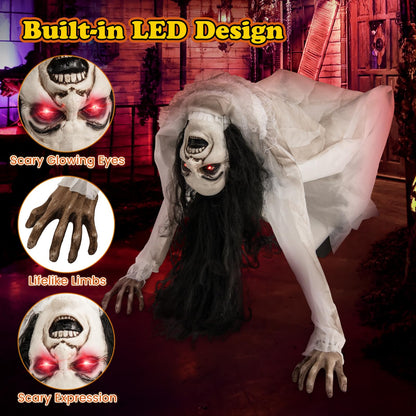 Animated Crawling Zombie Woman Halloween Prop